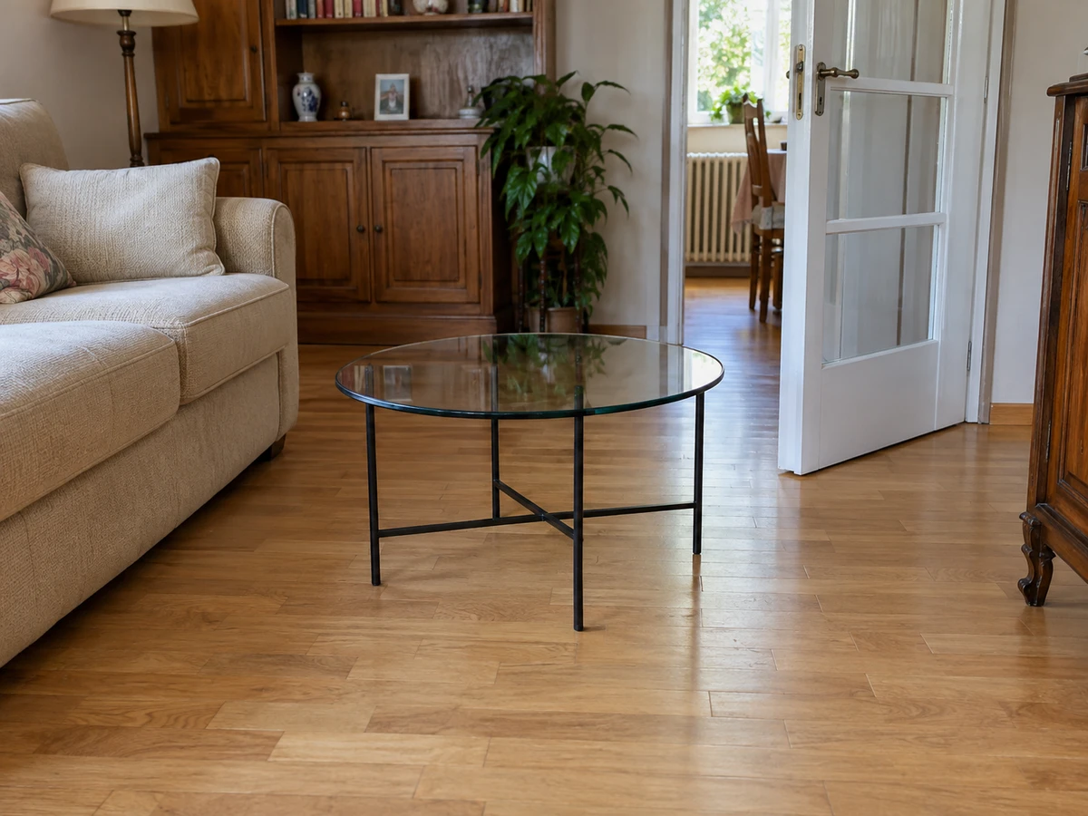 Une table basse au milieu du passage : photo