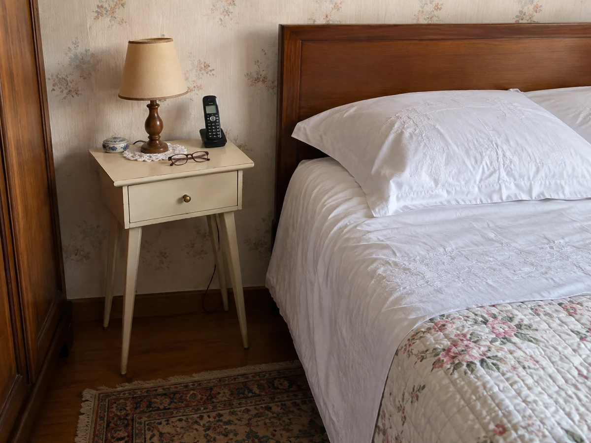 La table de nuit sert d'appui pour se lever : photo