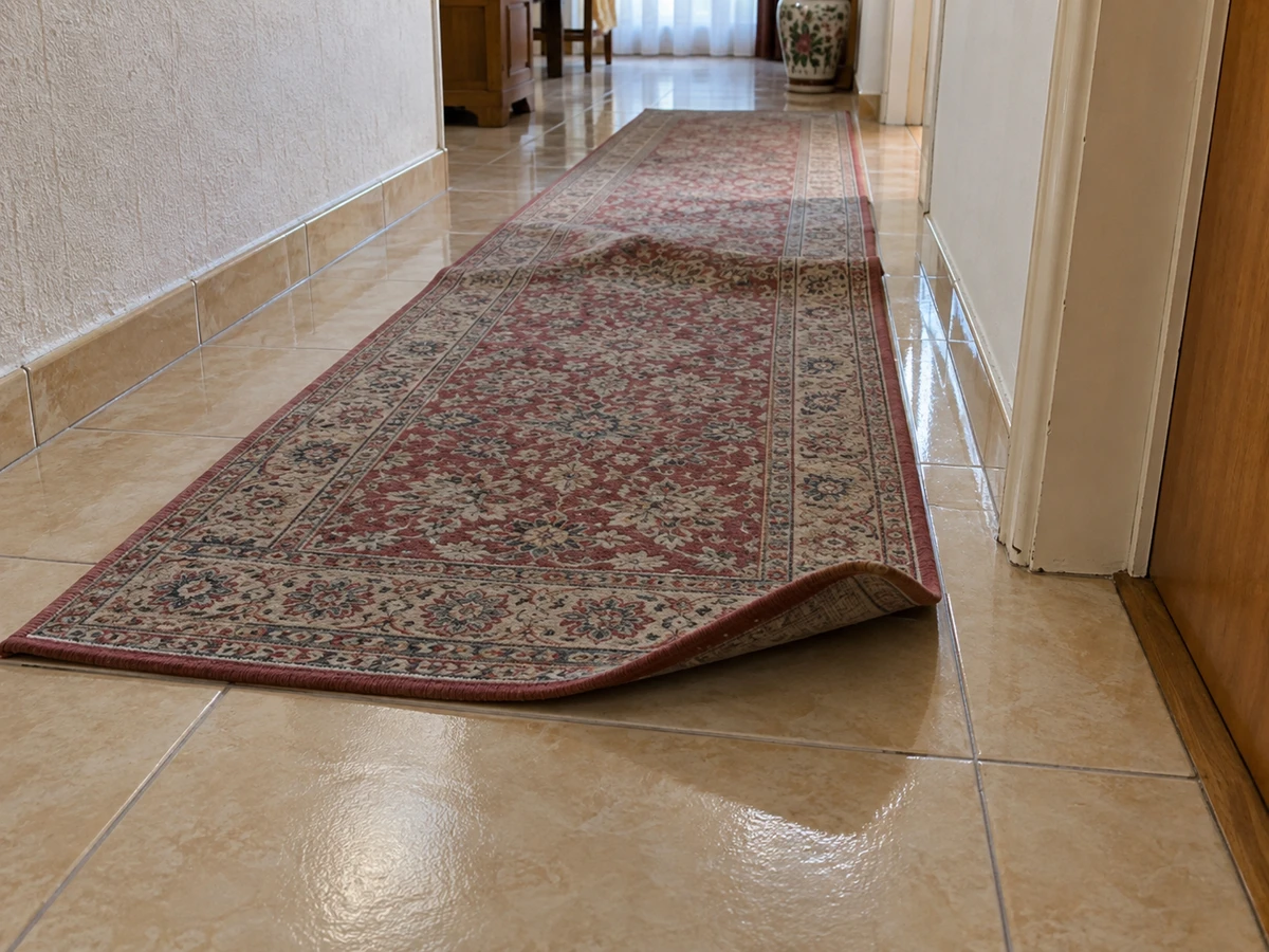 Un tapis de couloir qui n'est pas fixé : photo