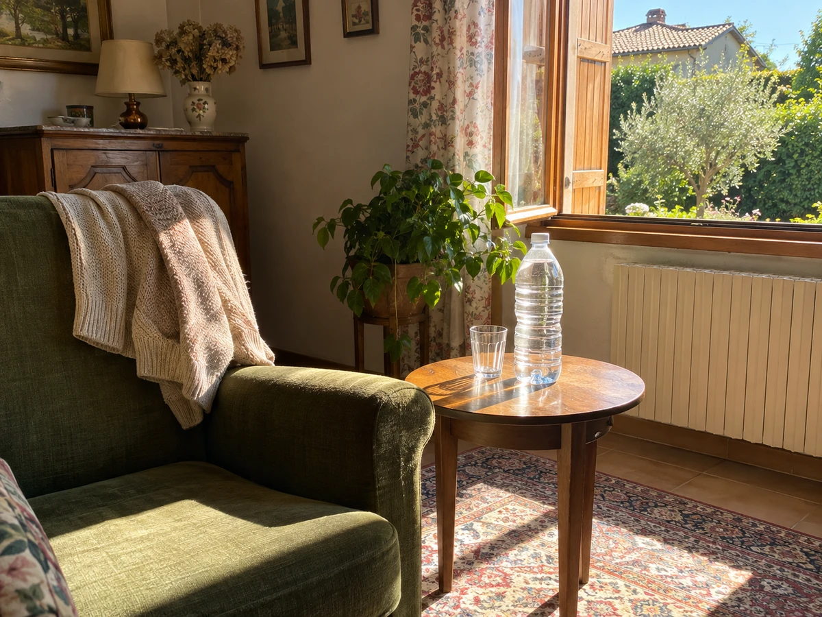 En pleine chaleur, volets ouverts et bouteille encore pleine : photo